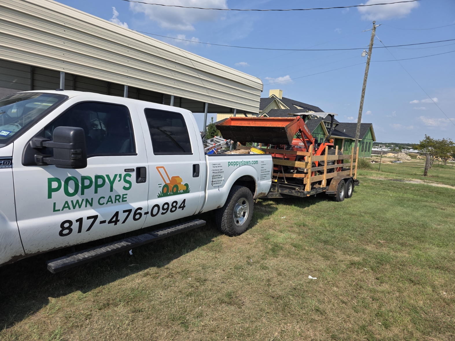 Poppy's Lawn Care truck and trailer